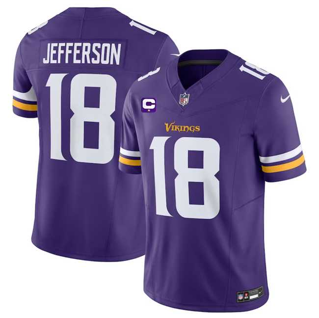 Men & Women & Youth Minnesota Vikings #18 Justin Jefferson Purple 2023 F.U.S.E. With 1-Star C Patch Vapor Untouchable Limited Jersey